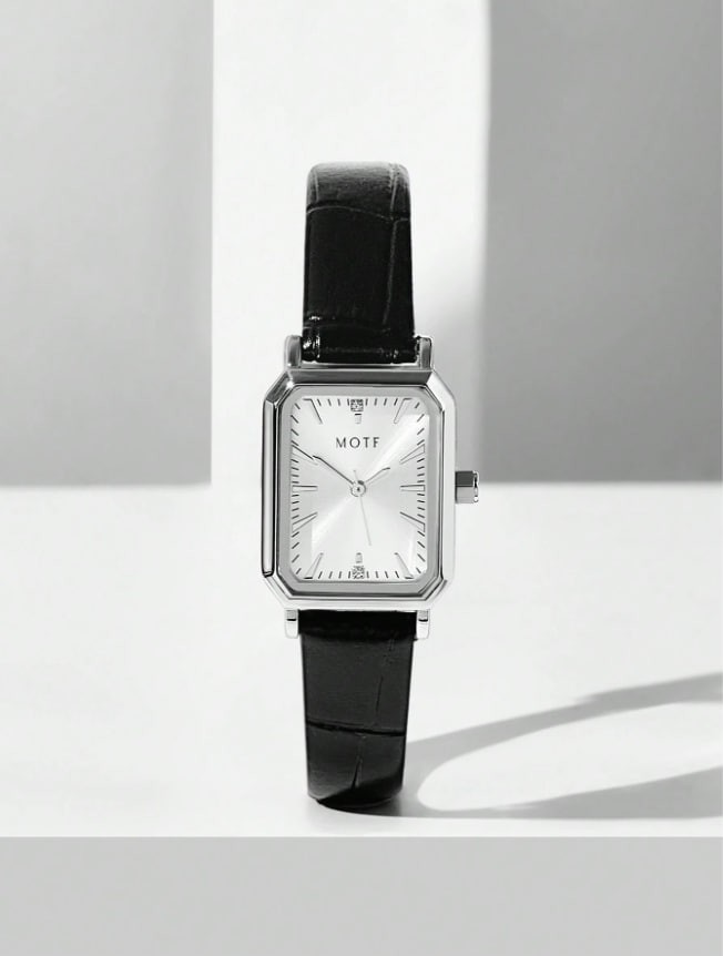 Reloj de moda premium MOTF para mujer, pequeño y de diseño cuadrado, con correa de cuero y estilo elegante.