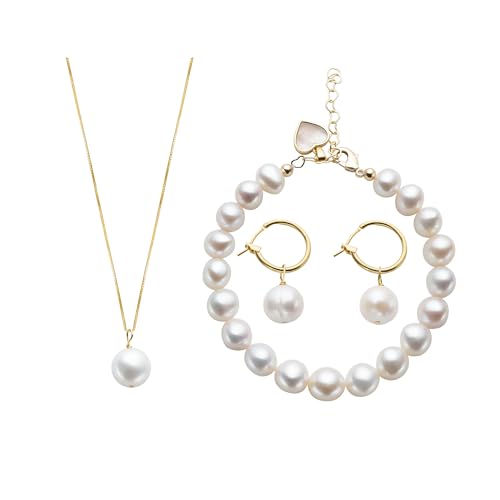 Vittearl Real Pearl Jewelry Regalo para mujer, conjunto de joyería de pendientes de perlas, collar, pulsera, Weste